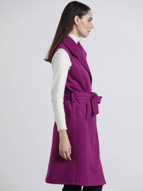 Gilet lungo con cintura viola