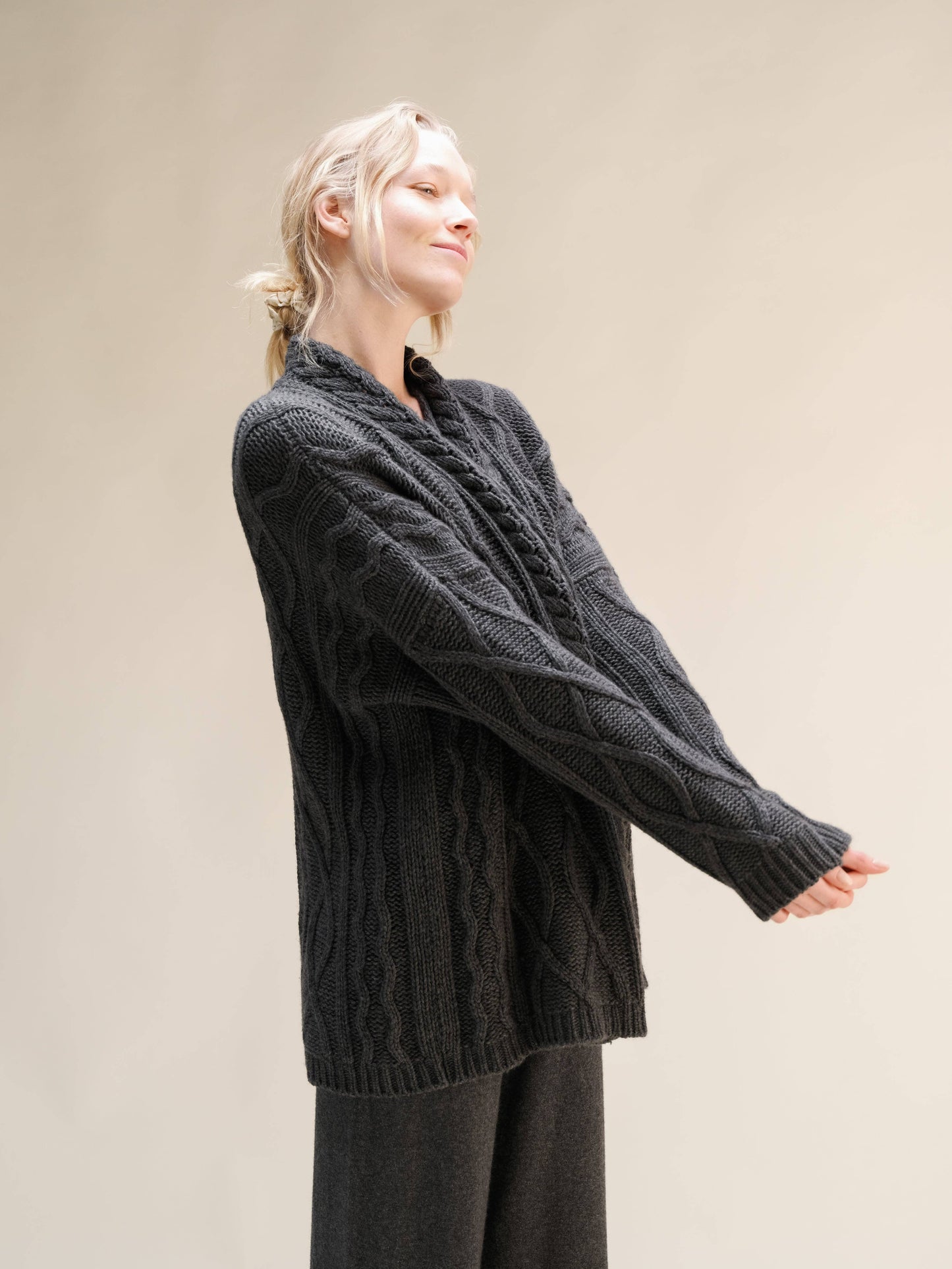 Cardigan Aran oversize in misto cashmere