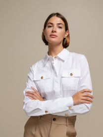 Camicia donna in cotone 100% con tasche e bottoni dorati