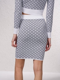 Gonna midi in maglia jacquard con bottoni decorativi