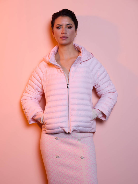 Giacca imbottita con cappuccio in nylon da donna