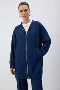 Giacca lunga con cappuccio e zip
