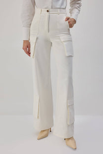 Pantaloni cargo in gabardine di cotone ecrù