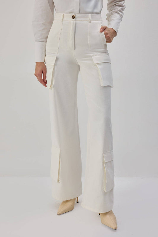 Pantaloni cargo in gabardine di cotone ecrù
