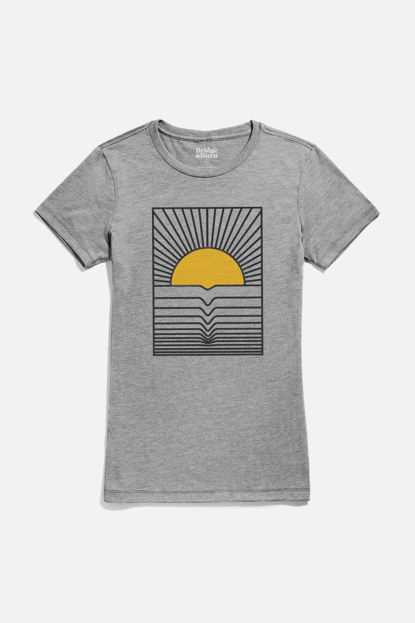 T-shirt donna grigia con stampa onda e sole