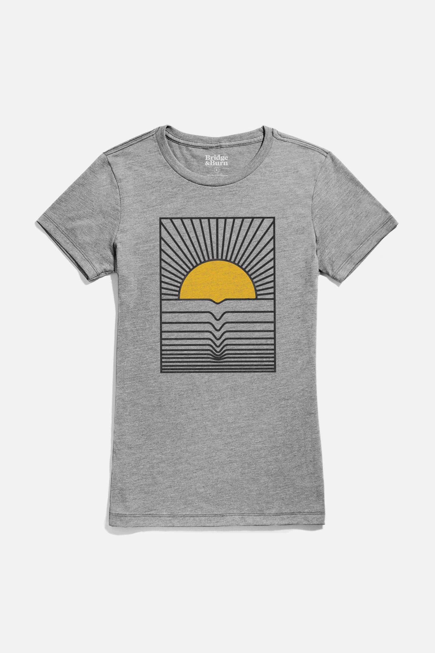T-shirt donna grigia con stampa onda e sole