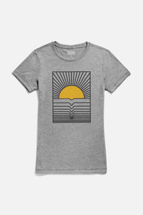 T-shirt donna grigia con stampa onda e sole