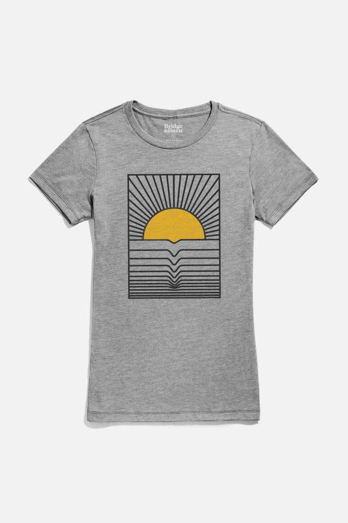 T-shirt donna grigia con stampa onda e sole