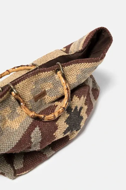 Borsa shopper rustica con manici effetto bambù