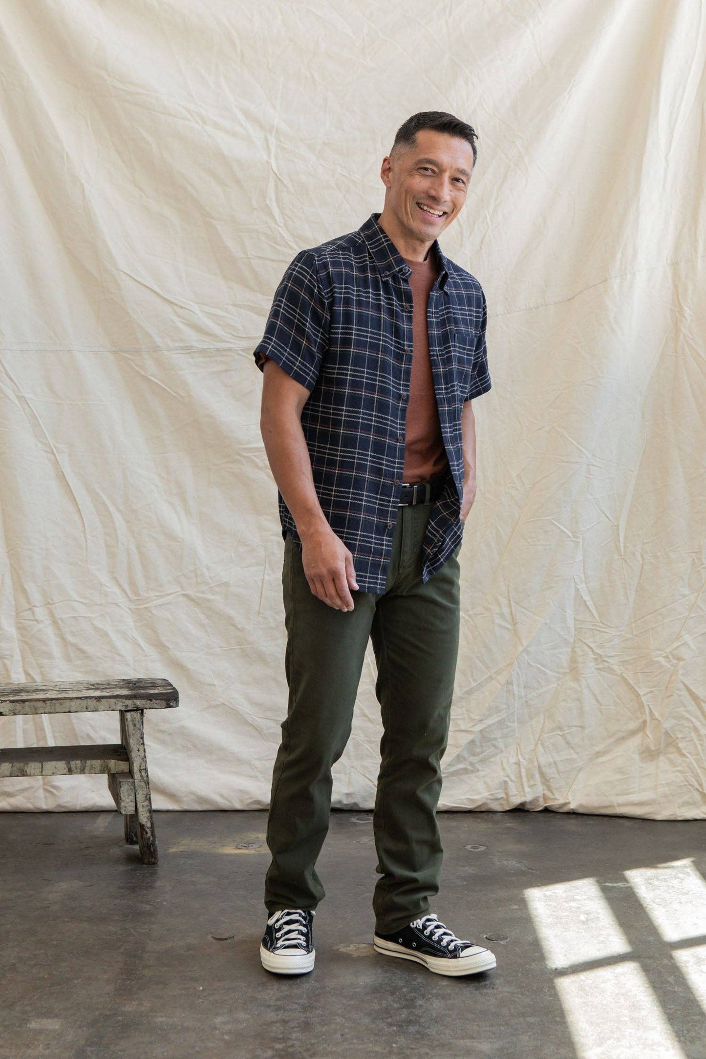 Camicia slim a quadri spigati Jordan crepuscolo