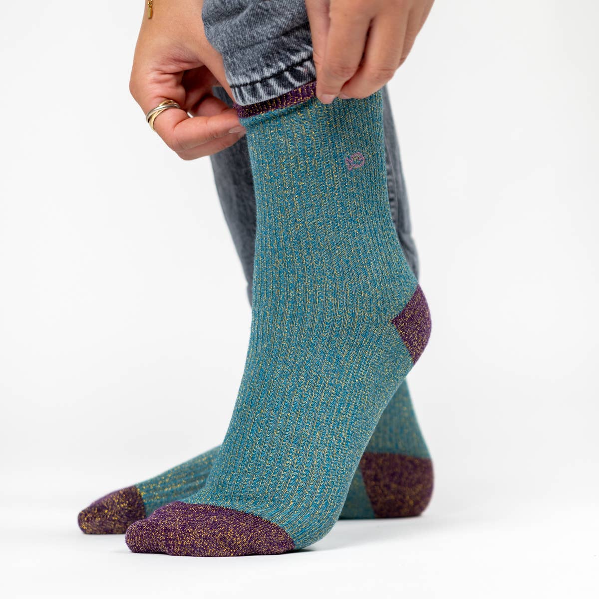 Calzini vintage glitter teal