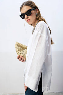Giacca bianca in cotone con bottone