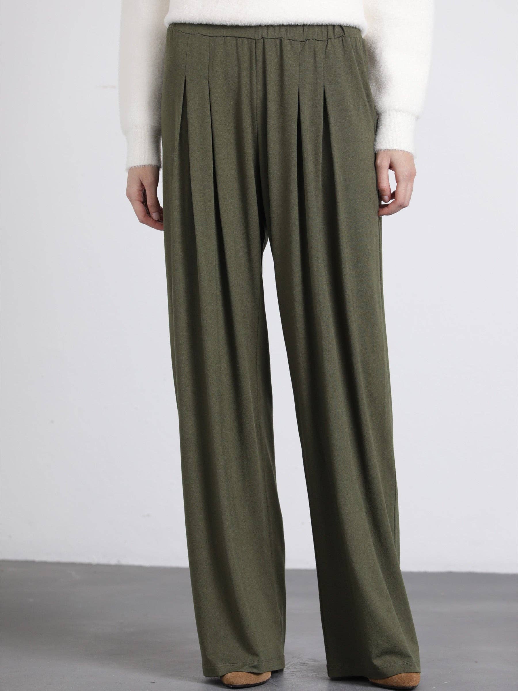 Pantaloni palazzo con pinces e vita elastica