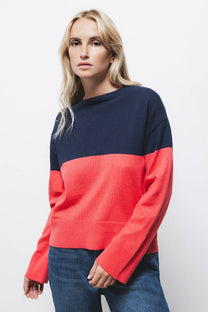 Maglione bicolore in maglia con finiture a coste
