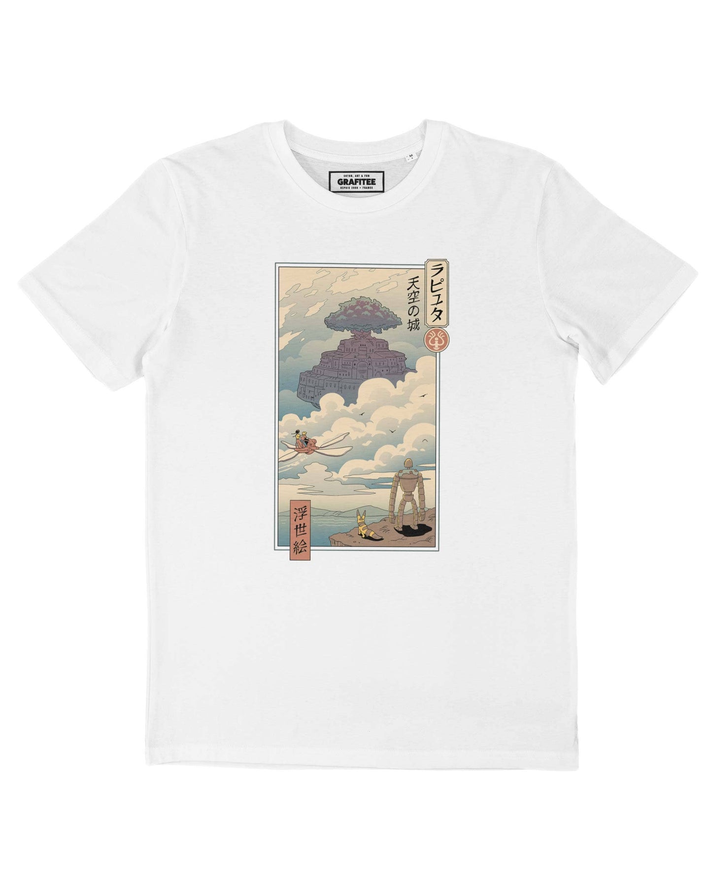 T-shirt unisex in cotone biologico con stampa castello tra le nuvole