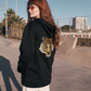 Felpa oversize nera unisex con cappuccio e ricamo tigre