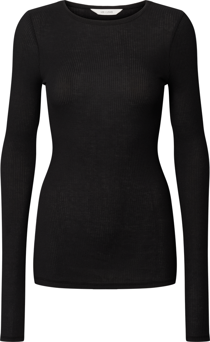 Maglia a manica lunga Lise in cotone biologico a coste nera