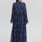 Abito lungo in chiffon floreale con volant stile boho