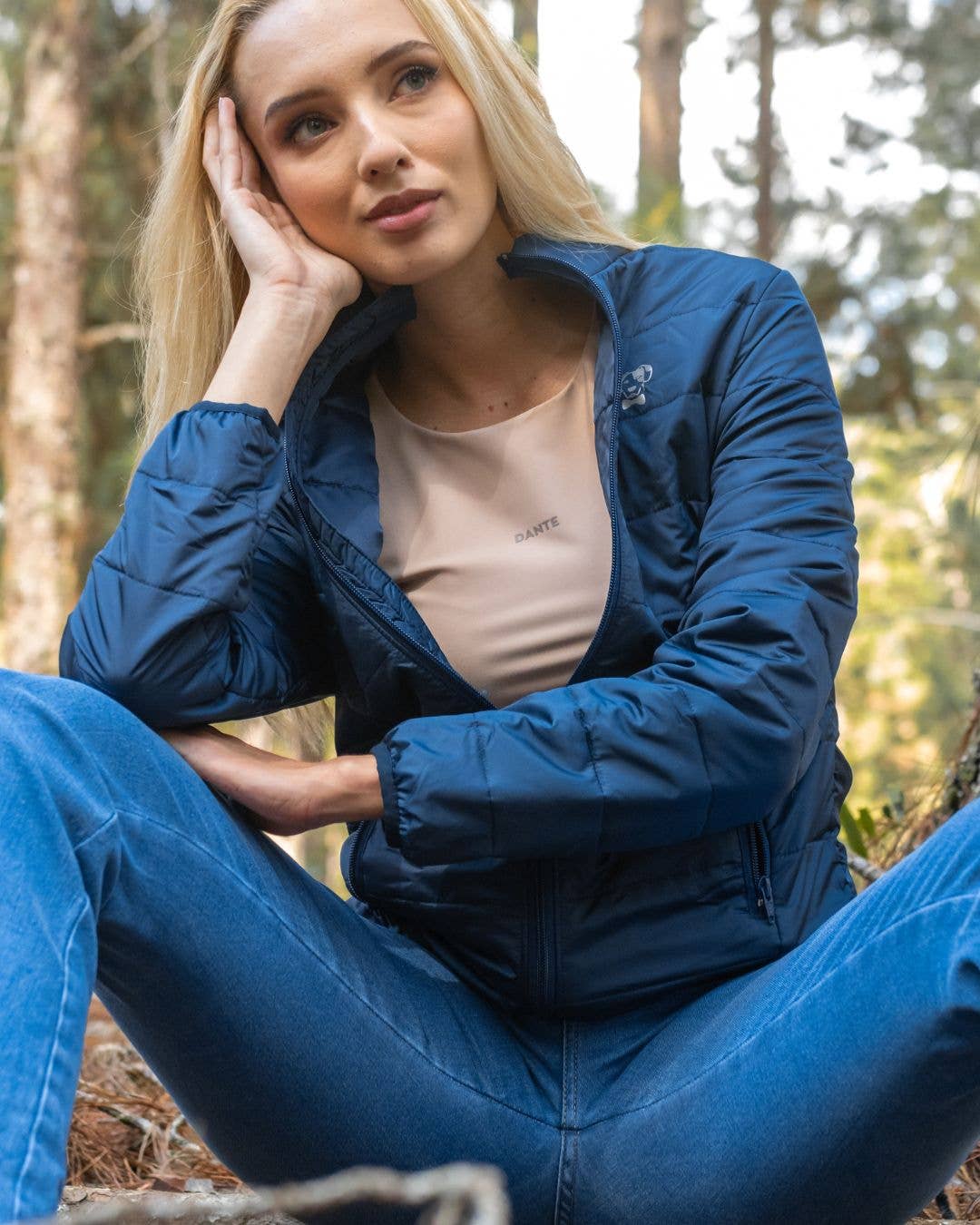 Giacca Puffer Donna Blu con Collo Alto