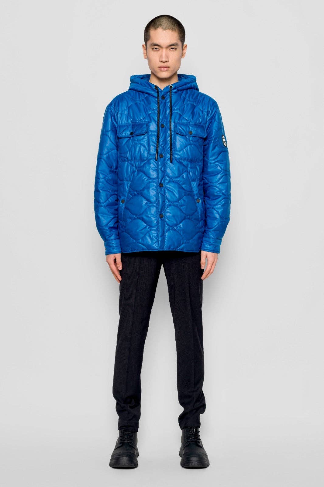 Giacca imbottita Wave blu reale con cappuccio