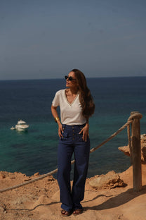 Pantaloni in twill a vita alta con bottoni