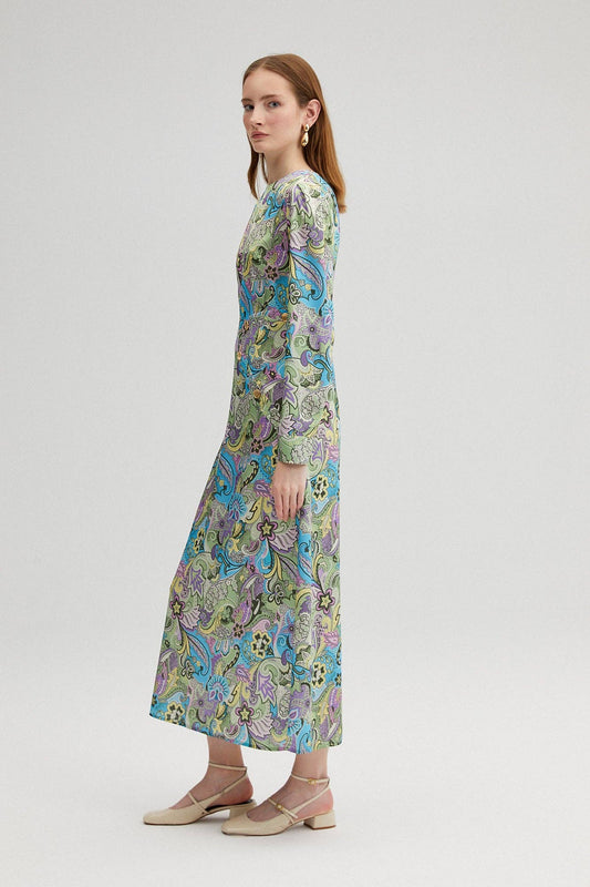 Abito midi multicolor a stampa floreale con bottoni