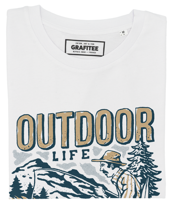 T-shirt unisex in cotone biologico con stampa Outdoor Life color pesca
