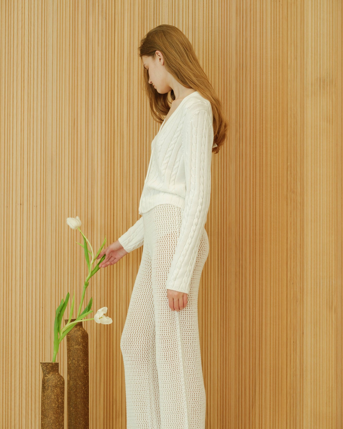 Cardigan a trecce in cotone pregiato