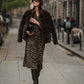 Abito midi animalier in viscosa con cintura