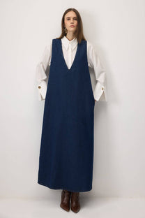 Abito lungo in denim con scollo a V