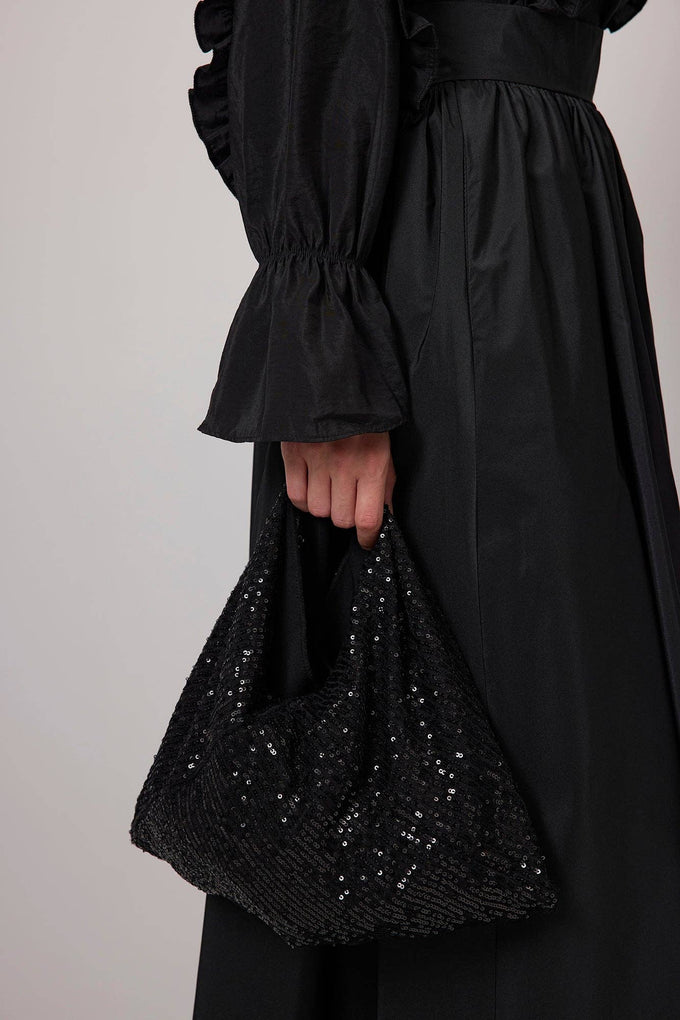 Mini borsa hobo nera con paillettes