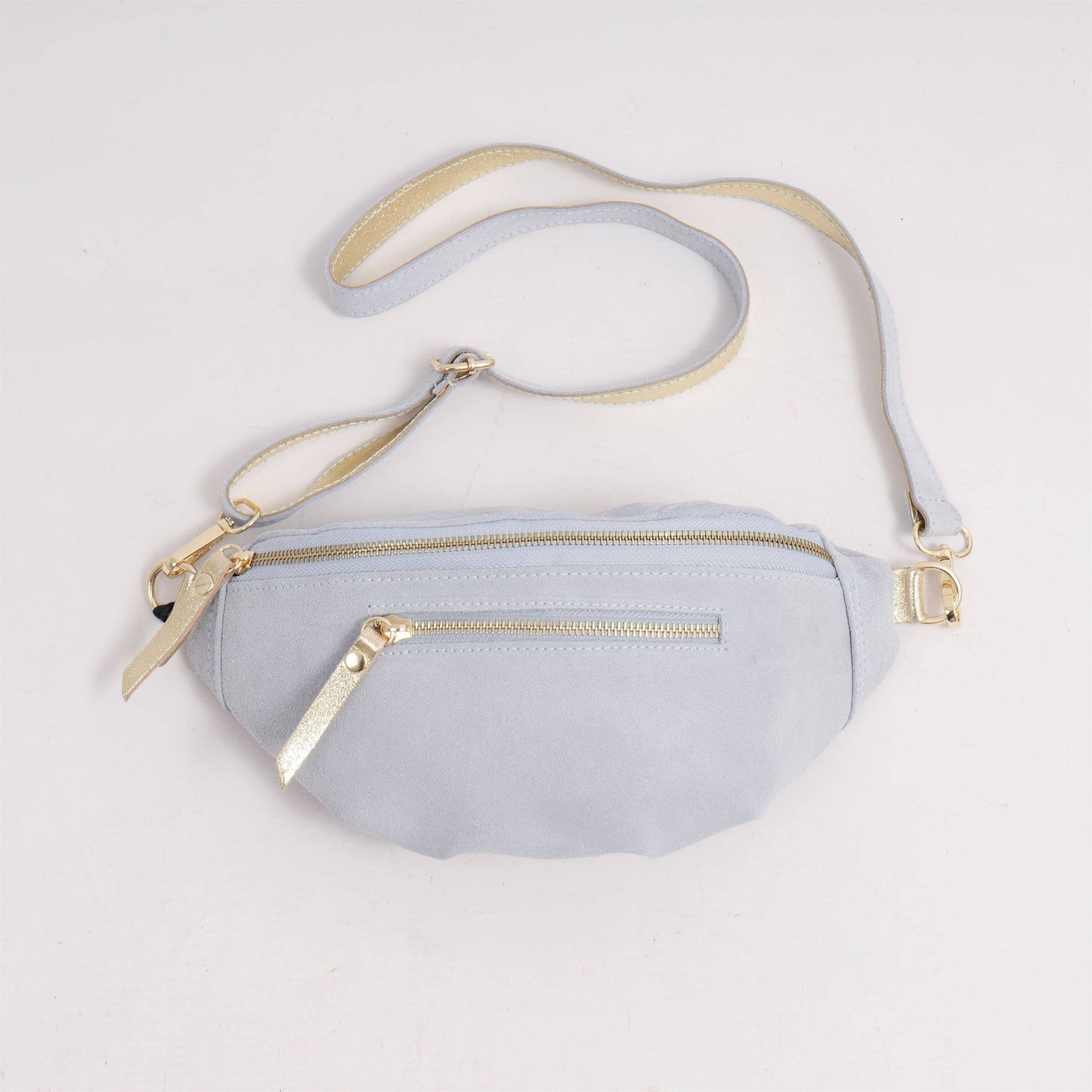 Marsupio in suede con dettagli in pelle dorata