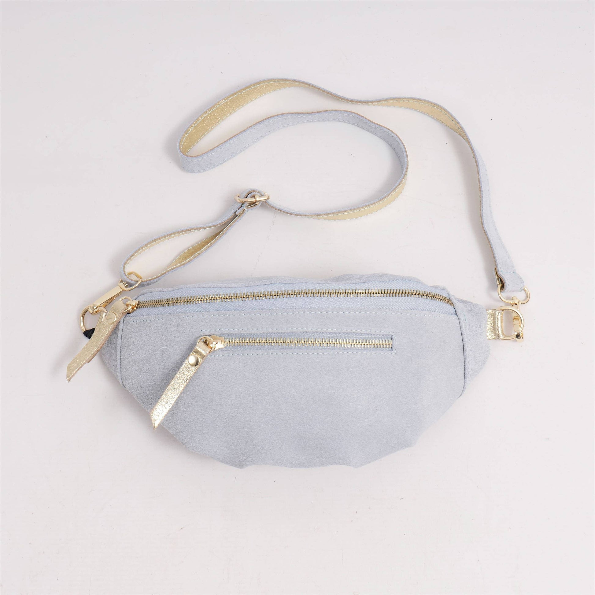 Marsupio in suede con dettagli in pelle dorata